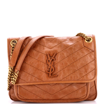 Saint Laurent Niki Chain Flap Bag Matelasse Chevron Leather Medium