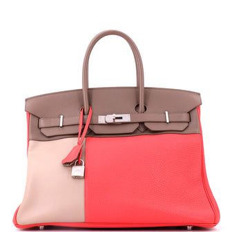 Hermes Birkin Handbag Cascade Tricolor Clemence and Swift with Brushed Palladium Hardware 35