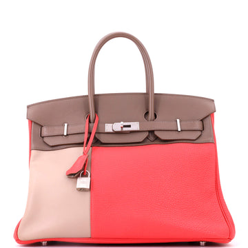 Hermes Birkin Handbag Cascade Tricolor Clemence and Swift with Brushed Palladium Hardware 35