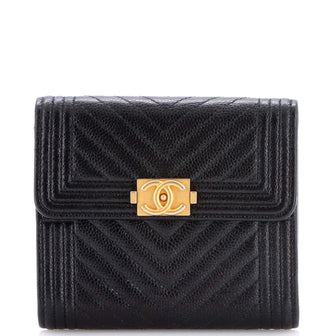 Chanel Boy Trifold Flap Wallet Chevron Caviar Small