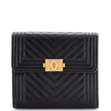 Chanel Boy Trifold Flap Wallet Chevron Caviar Small