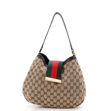 Gucci New Ladies Web Hobo GG Canvas Medium