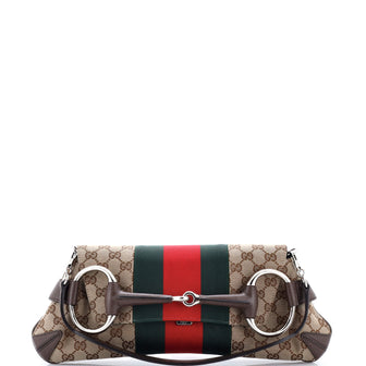 Gucci Horsebit NM Web Chain Clutch GG Canvas Medium