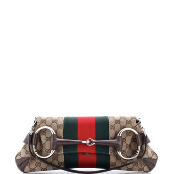 Gucci Horsebit NM Web Chain Clutch GG Canvas Medium
