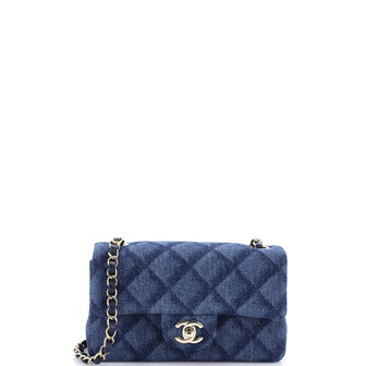 Chanel Classic Single Flap Bag 3D Quilt Printed Denim Mini