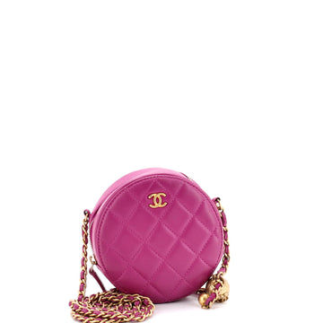 Chanel Pearl Crush Round Clutch with Chain Quilted Lambskin