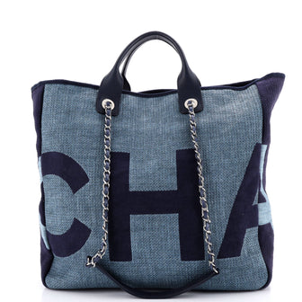 Chanel Deauville Logo Shopping Tote Printed Raffia Large