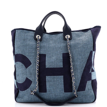 Chanel Deauville Logo Shopping Tote Printed Raffia Large