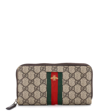 Gucci Bee Web Zip Around Wallet GG Coated Canvas