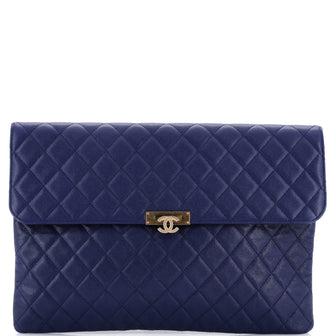 Chanel Golden Class O Case Clutch Quilted Caviar Large