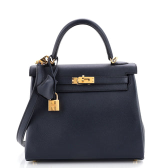 Hermes Kelly Handbag Blue Epsom with Gold Hardware 25