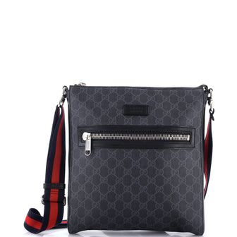 Gucci Web Strap Front Zip Messenger Bag GG Coated Canvas Medium