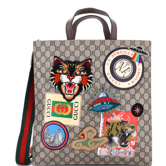 Gucci Courrier Convertible Soft Open Tote GG Coated Canvas with Applique North South