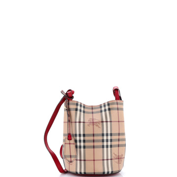 Burberry Lorne Bucket Bag Haymarket Coated Canvas Small