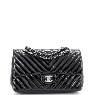 Chanel Classic Double Flap Bag Chevron Patent Medium