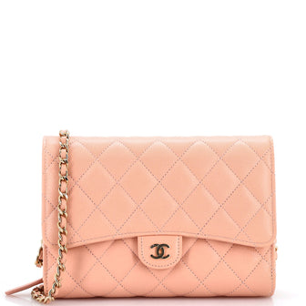 Chanel Phone Holder Zip Around Wallet on Chain Quilted Caviar