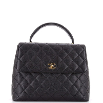 Chanel Vintage Classic Top Handle Flap Bag Quilted Caviar Jumbo