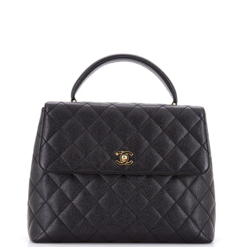 Chanel Vintage Classic Top Handle Flap Bag Quilted Caviar Jumbo