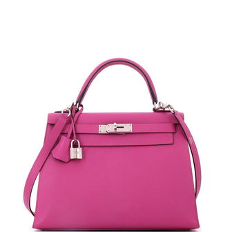 Hermes Kelly Handbag Pink Epsom with Palladium Hardware 28