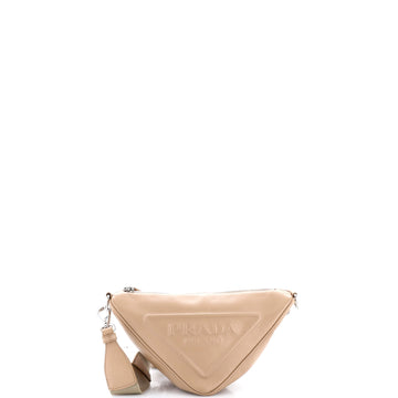 Prada Triangle Logo Zip Crossbody Bag Embossed Leather Mini