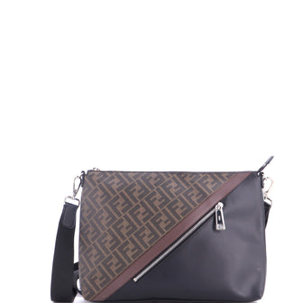 Fendi Forever Fendi Messenger Bag Zucca Coated Canvas and Leather