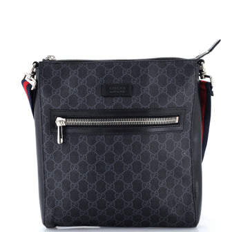 Gucci Web Strap Front Zip Messenger Bag GG Coated Canvas Medium