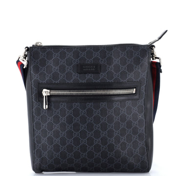 Gucci Web Strap Front Zip Messenger Bag GG Coated Canvas Medium