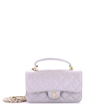 Chanel Classic Top Handle Flap Phone Holder with Chain Quilted Lambskin