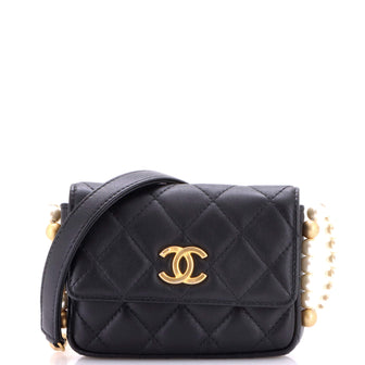 Chanel About Pearls Flap Card Holder with Chain Quilted Calfskin