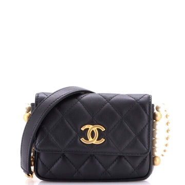 Chanel About Pearls Flap Card Holder with Chain Quilted Calfskin