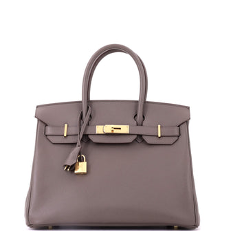 Hermes Birkin Handbag Grey Epsom with Gold Hardware 30