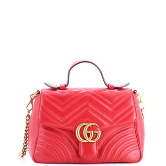 Gucci GG Marmont Top Handle Flap Bag Matelasse Leather Small