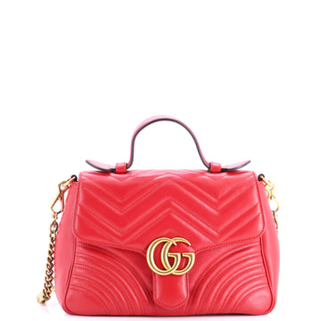 Gucci GG Marmont Top Handle Flap Bag Matelasse Leather Small