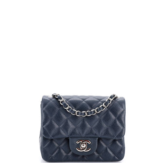 Chanel Square Classic Single Flap Bag Quilted Caviar Mini