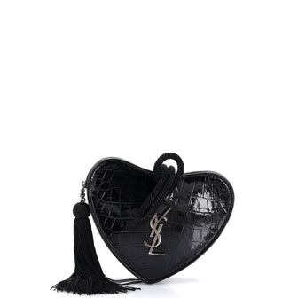 Saint Laurent Heart Tassel Clutch Crocodile Embossed Patent