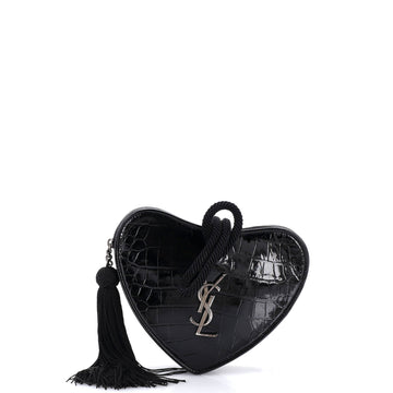 Saint Laurent Heart Tassel Clutch Crocodile Embossed Patent