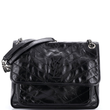 Saint Laurent Niki Chain Flap Bag Matelasse Chevron Leather Medium