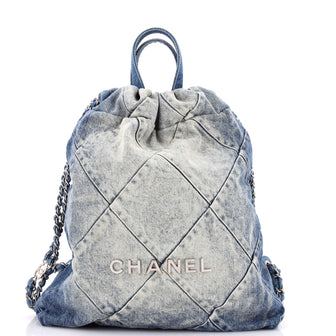 Chanel 22 Chain Backpack Quilted Denim Medium