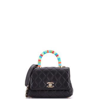 Chanel Coco Top Handle Bag Quilted Goatskin with Multicolor Handle Extra Mini