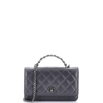 Chanel Top Handle Phone Holder with Chain Quilted Shiny Calfskin with Crystals