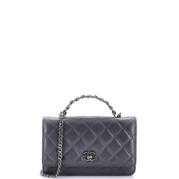 Chanel Top Handle Phone Holder with Chain Quilted Shiny Calfskin with Crystals