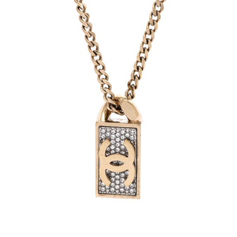 Chanel CC Dog Tag Pendant Necklace Metal with Crystals
