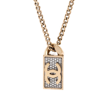 Chanel CC Dog Tag Pendant Necklace Metal with Crystals