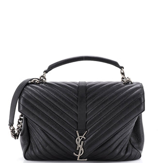 Saint Laurent Classic Monogram College Bag Matelasse Chevron Leather Large