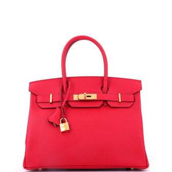 Hermes Birkin Handbag Red Epsom with Gold Hardware 30