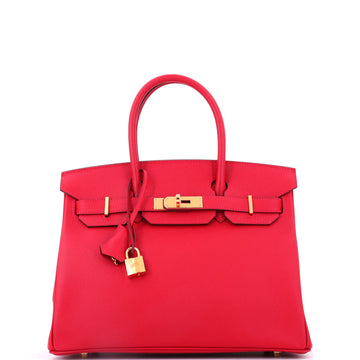 Hermes Birkin Handbag Red Epsom with Gold Hardware 30