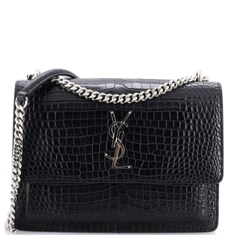 Saint Laurent Sunset Crossbody Bag Crocodile Embossed Leather Medium