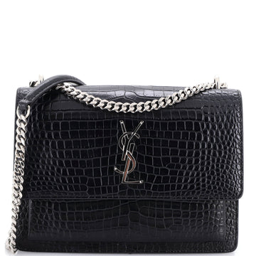 Saint Laurent Sunset Crossbody Bag Crocodile Embossed Leather Medium