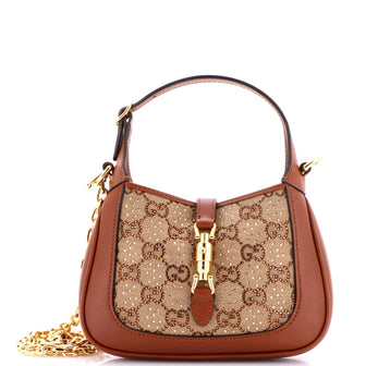 Gucci Jackie 1961 Chain Hobo Crystal Embellished GG Canvas Mini