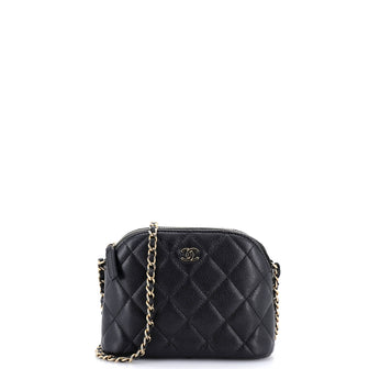 Chanel CC Dome Zip Clutch with Chain Quilted Caviar Mini
